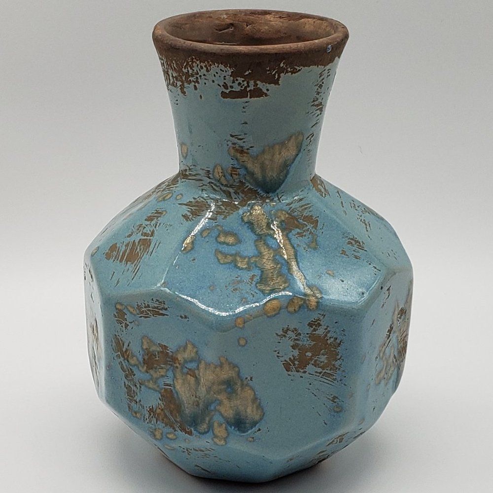 Studio Art Powder Blue Art Pottery Octagonal Faceted Vase